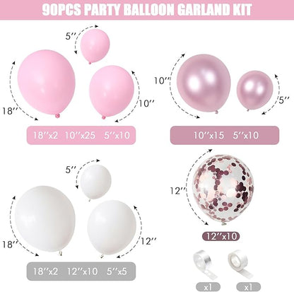 Pink and White Balloon Arch, Light Pink White Party Balloons Pastel Baby Pink Balloon Garland Kit White Pink Metallic Latex Helium Balloons for Birthday Baby Shower Girl Christening Party Decorations