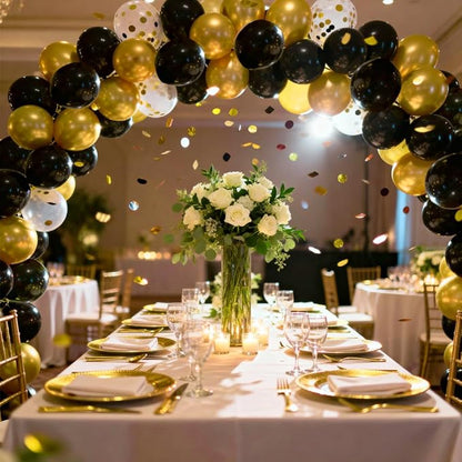 50 pcs Black and Metallic Gold Balloons 12 Inch Black and Gold Confetti Balloon Party Decorations for Birthday,Graduation,New Years,Wedding,Engagement Anniversary Party Decorations