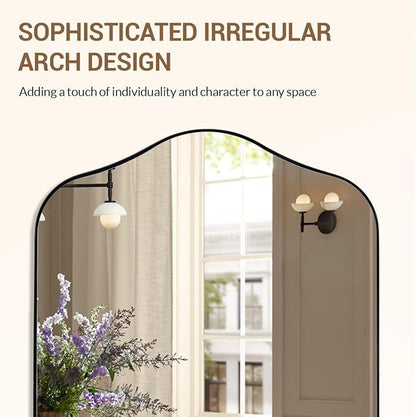 ANDY STAR Scalloped Arched Mirror, 26x38 Matte Black Irregular Wall Mirror for Bathroom Vanity Decorative, for Entryway, Fireplace, Mantel, Rustproof, Stainless Steel Frame