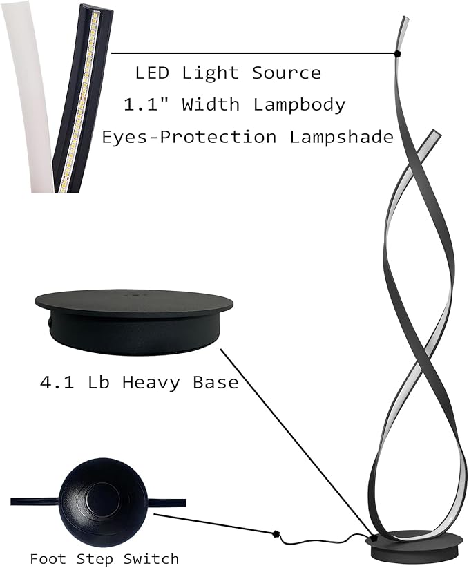 40W 4000LM 54.3 inches Black Floor Lamp for Living Room Bedroom with 3 Color Temperature Remote Control (Black)