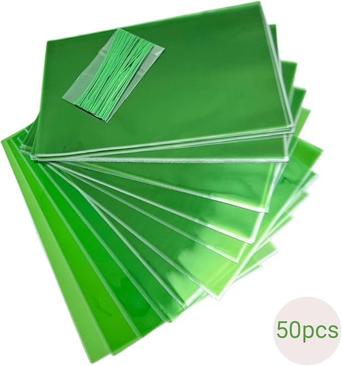 AimtoHome Cellophane Treat Bags Green, 9x6 inches, 50 Pack with Ties,Small Party Favors bags for Cookie Candy Popcorn