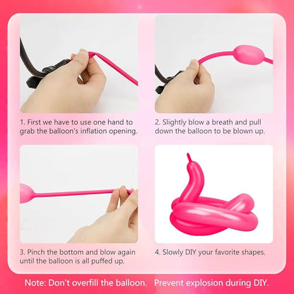Hot Pink 100 Pcs 260 Balloons Graduation Long Balloons For Tying Balloon Arch Balloon Animal DIY Valentines Day Party Decorations
