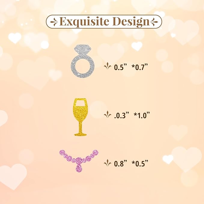 120pcs Pearls and Prosecco Bachelorette Confetti, Pearls and Prosecco Party Decoration, Silver Glitter Diamond Ring Table Scatter, Bridal Shower/Wedding Party Decoration