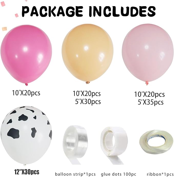 Cow Print Balloon Garland Arch Kit 155Pcs Farm Animal Cow Balloons Pastel Yellow Pink Balloons for Farm Cowgirl Theme Birthday Party Decor