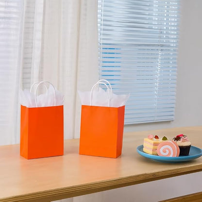 SUNCOLOR 25 Pieces Mini Goodie Bags Orange, 5.9 x 4.7 x 2.4 Inches Gift Bags with Handles for Party Favor Bags Halloween Candy Bags