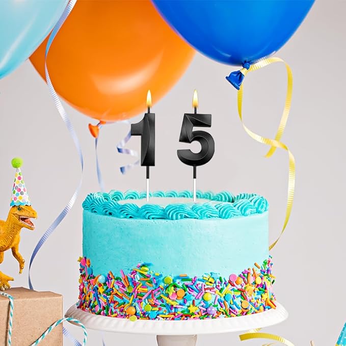 15th Birthday Candles 15 Candles for 15th Birthday Decorations for Boys Happy 15 Birthday Cake Topper Black Birthday Candles Black Number Candles