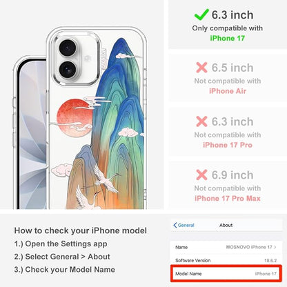 MOSNOVO for iPhone 17 Case, Shockproof Military-Grade Protection 6.6ft Drop Tested, Camera Control, Clear Phone Case for iPhone 17, Celestial Cranes Design