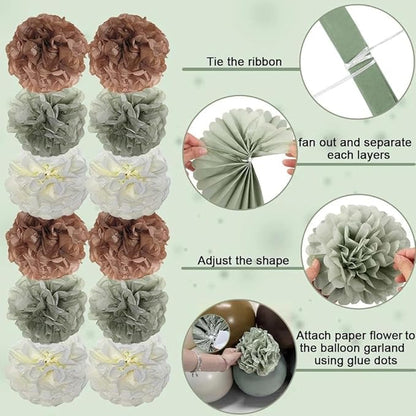 Green Brown Balloon Arch Double Stuffed Dusty Sage Green Brown Nude Neutral Beige White Sand Balloon Garland Kit Tissue Paper for Baby Shower Birthday Woodland Wedding Safari Little One Party Decor