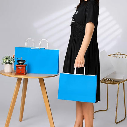 SUNCOLOR Blue Gift Bags with Handles, 13x10x5.5 Inch Large Party Favor Shopping Bags for Birthday Retail, 25 Pack
