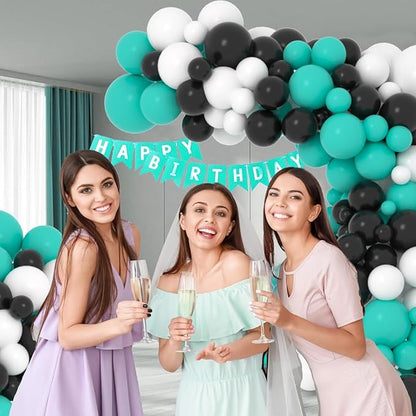 Teal Blue Black White Balloon Garland Arch Kit, 122PCS Teal Blue White Black Balloons Teal Balloons for Birthday Wedding Graduation Anniversary Engagement Gender Reveal Halloween Party Decorations