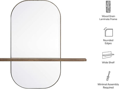 Modway Solstice Oversized Wall Mounted Oval Mirror with Shelf in Walnut – Modern Decorative Accent Mirror for Entryway, Bedroom, Living Room, or Bathroom Vanity