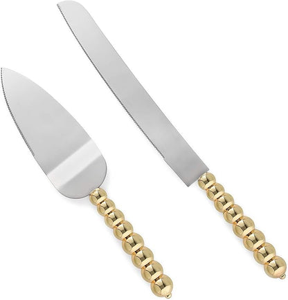 Homi styles wedding cake knife and server set | Elegant Gold Color With Beaded Handles & Premium 420 Stainless Steel Blades | Cake & Pie Serving Set For Wedding Cake,cake cutter Gift