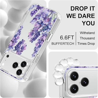 MOSNOVO for iPhone 17 Pro Max Case | Military Grade 6.6ft Drop Tested | Camera Control | Clear with Lavender Design