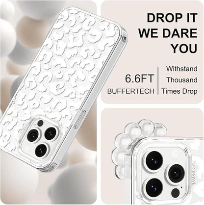 MOSNOVO Case for iPhone 13 Pro, [Buffertech 6.6ft Military-Grade Drop Protection] [Anti Peel Off Tech] Clear TPU Bumper Phone Case Cover Design - White Leopard Print