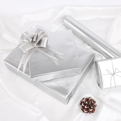 NESCCI Matte Metal Silvery Wrapping Paper, Solid Color Paper,Gift Wrapping Paper,Perfect for Wedding,Valentine's Day,Birthday, Christmas,Baby Shower,DIY Bouquet (17 Inches X 32.8 Feet)