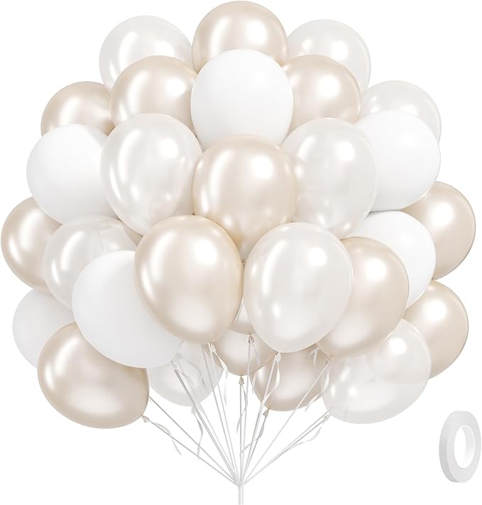 60pcs Double Stuffed Pearl Balloons 12inch, Pearl White Balloons, White Latex Balloon for Wedding Bridal Baby Shower Birthday Party Decorations