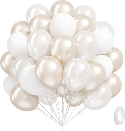 60pcs Double Stuffed Pearl Balloons 12inch, Pearl White Balloons, White Latex Balloon for Wedding Bridal Baby Shower Birthday Party Decorations