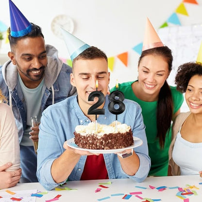 28th Birthday Candles 28 Candles for 28th Birthday Decorations for Boys Happy 28 Birthday Cake Topper Black Birthday Candles Black Number Candles (28)