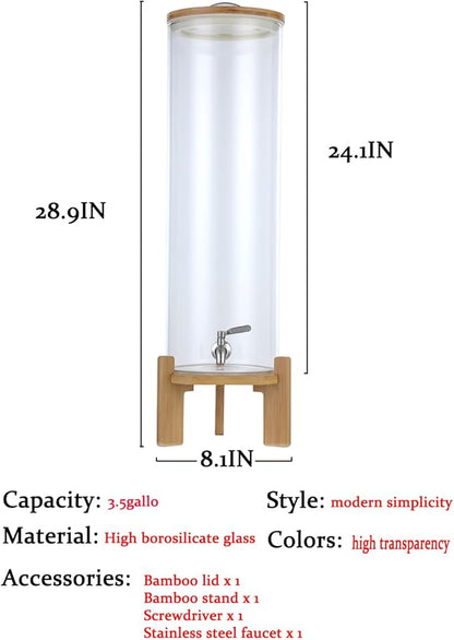 Beverage Dispenser,4.1 Gallon Glass Drink Dispenser with Stand,Glass water dispenser with Spigot, Large Drink Dispensers for Parties,Water Dispensers for Bar,Wedding,Restaurants 15L
