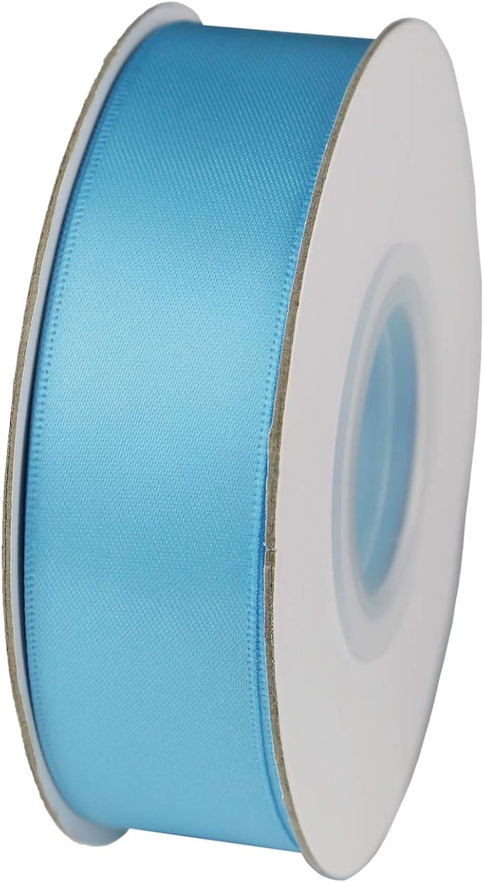 ITIsparkle 1" Inch Double Faced Satin Ribbon 50 Yards-Roll Set for Gift Wrapping Scrap Books Party Favor Hair Braids Baby Shower Decoration Floral Arrangement Craft Supplies, Turquoise Ribbon