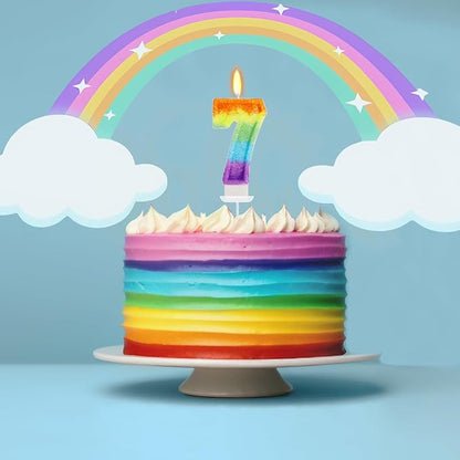 Rainbow Candles for Birthday Cakes, 7 Cake Topper, Rainbow Birthday Party Decorations, 7th Number Candle for Girls Boys (Number 7)