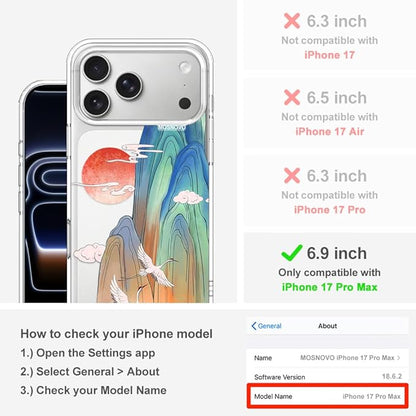 MOSNOVO for iPhone 17 Pro Max Case, Shockproof Military-Grade Protection 6.6ft Drop Tested, Camera Control, Clear Phone Case for iPhone 17 Pro Max, Celestial Cranes Design