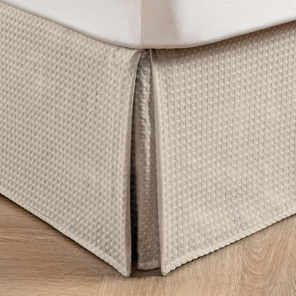 MIYE Pleated Waffle Weave Bed Skirt, Tailored Dust Ruffle 14 Inch Drop Easy Fit, Machine Washable,No Split Corners (Beige, Twin - 14" Drop)