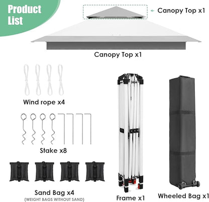 Arlopu Pop Up Canopy Tent with 1-Person Set up, Camping Instant Durable Shelter, Outdoor Gazebo Beach Shade with Wheeled Bag, 4 Sand Bags for Weight (Grey, 12FTX12FT)