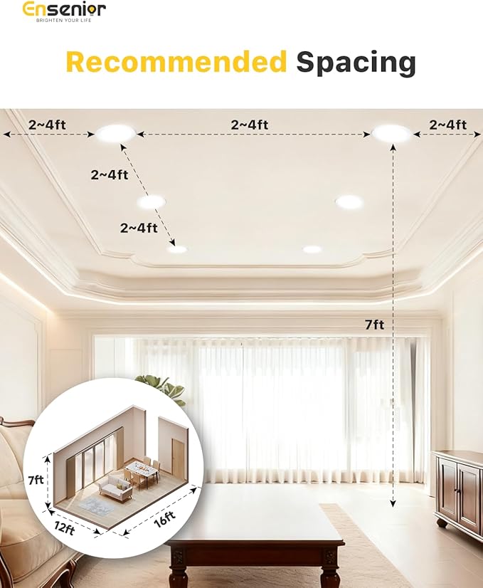 Ensenior 4 Pack 4 Inch LED Recessed Light, Dimmable, 2700K-5000K 5CCT, 750LM High Brightness, 9W 120V, Damp Rated, Ultra-Thin Canless Wafer Ceiling Light - ETL & FCC & IC