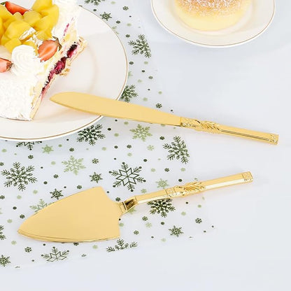 TUKDAK Cake Cutting Set for Wedding, Personalized Gold Cake Knife and Server Set, Custom Cake Serving Set, Engraved Pastry Pie Server Cake Pizza Cutter, Birthday Bridal Gift (F-Classic)
