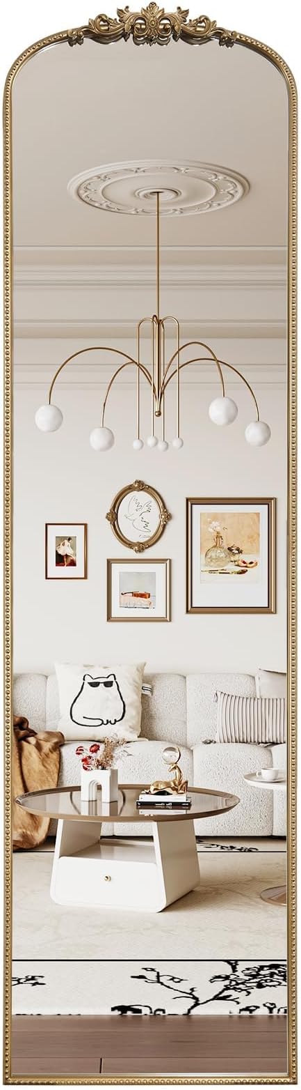 WallBeyond Arched Full Length Mirror Wall Mounted, 21x78 Inch Gold Antique Mirror, Vintage Metal Frame Full Body Mirro for Bedroom, Living Room, Hanging or Leaning