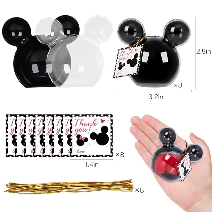 fozi cozi, 8 Pack Cartoon Mouse Party Favors for Kids 4-8 - Mouse Birthday Party Supplies, Candy Box Bags, Ice Cream Containers Bowls, Black
