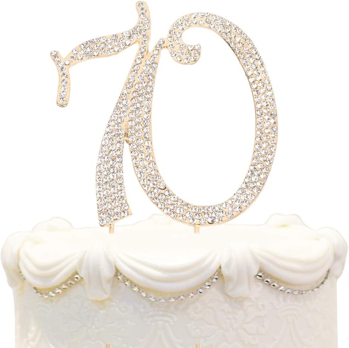 Bling Crystal Rhinestone 70 Birthday Cake Topper - Best Keepsake | 70th Party Decorations Gold