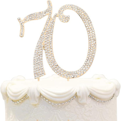 Bling Crystal Rhinestone 70 Birthday Cake Topper - Best Keepsake | 70th Party Decorations Gold