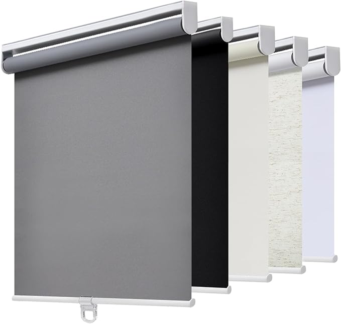 AOSKY Cordless Roller Shades Blackout Blinds for Windows Room Darkening Rolled Up Shades with Spring System, UV Protection Window Shades Door Blinds for Home and Office (24.5" W x 72" H, Grey)