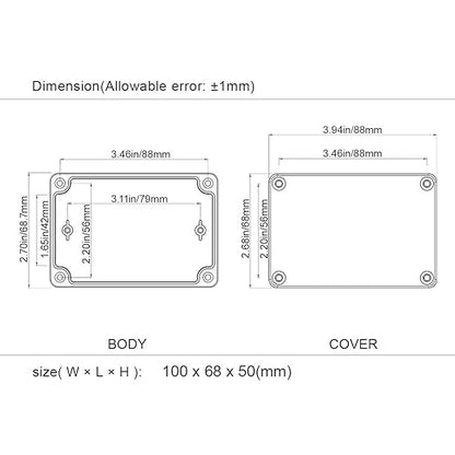 LeMotech Junction Box IP65 Waterproof Project Box Dustproof ABS Plastic Electrical Boxes Universal Enclosure for Electronic Black 3.93x 2.68x 1.97 inch (100 x 68 x 50 mm)(Pack of 2)
