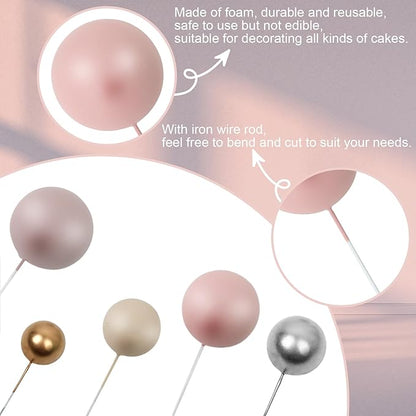115 PCS Ball Cake Toppers - Mini Balloon Cake Decorations Foam Boho Balls Cupcake Picks DIY Cake Insert Toppers for Birthday Party Wedding Baby Shower - Dusty Pink Set