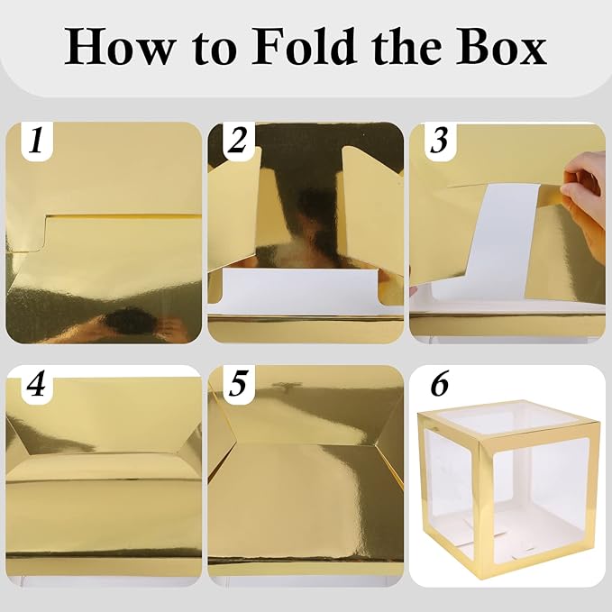 Voircoloria Baby Boxes with 42pcs Letters for Baby Shower Transparent Balloon Boxes Clear Balloon Box Blocks for Boy Girl Gender Reveal Party and Birthday Party (Gold)