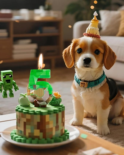 Pixel Birthday Candle, 2.68 Inch Miner Number Candles, Game Themed Candle Birthday Decoration for Pixel Theme Birthday Anniversary Dynamite Video Game Party (Green, 5)