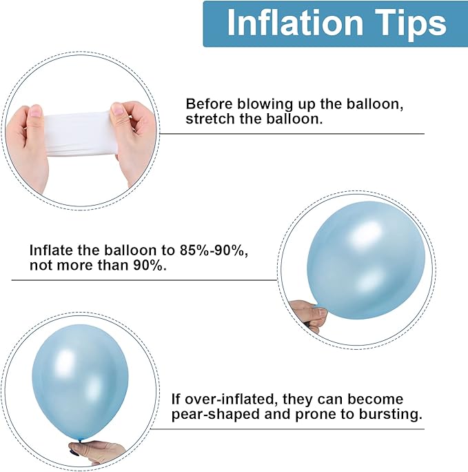 Biapian Blue White Balloons Set, 60PCS Blue Silver Birthday Balloons, 12Inch Blue and White Latex Balloon Metallic Silver Blue Helium Balloon for Boys Birthday Baby Shower Wedding Party Decoration