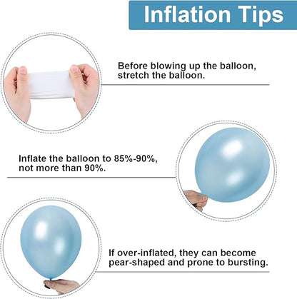 Biapian Blue White Balloons Set, 60PCS Blue Silver Birthday Balloons, 12Inch Blue and White Latex Balloon Metallic Silver Blue Helium Balloon for Boys Birthday Baby Shower Wedding Party Decoration