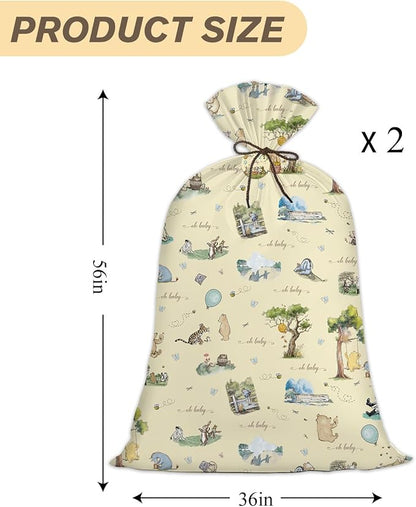 BBSTARING 2 Pcs Winnie Extra Large Plastic Gift Bag, Bear Oversized Favors Gift Bags, Pooh Large Gift Wrapping Bags for Baby Shower Gender Reveal Birthday, Party Favors Supplies Decoration, 56" x 36"