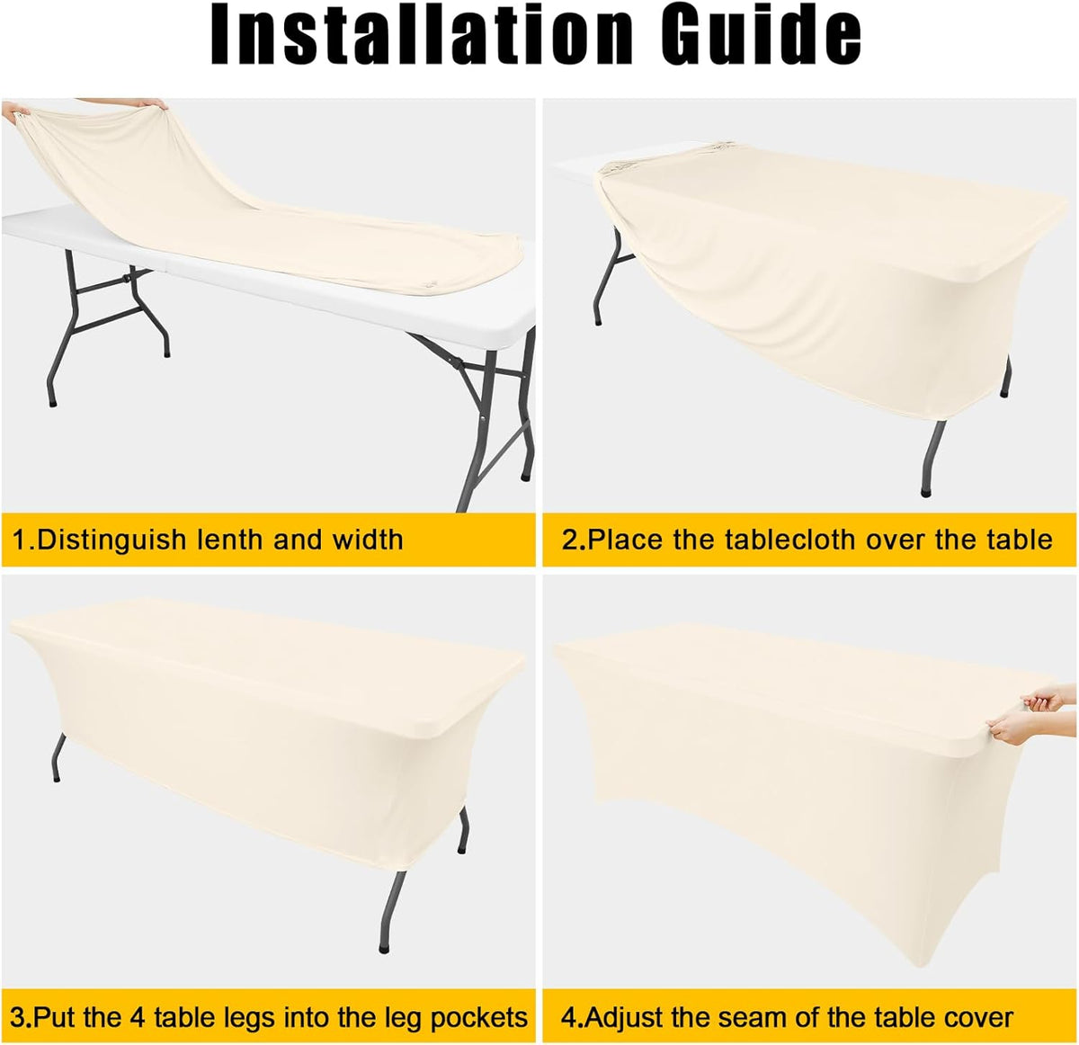Smiry 2 Pack Spandex Table Cloth 5FT, Elastic Fitted Stretch Tablecloths, Washable and Wrinkle Free Rectangular Patio Table Cover for Outdoor, Wedding, Banquet & Parties (Beige, 60Lx30Wx30H Inch)