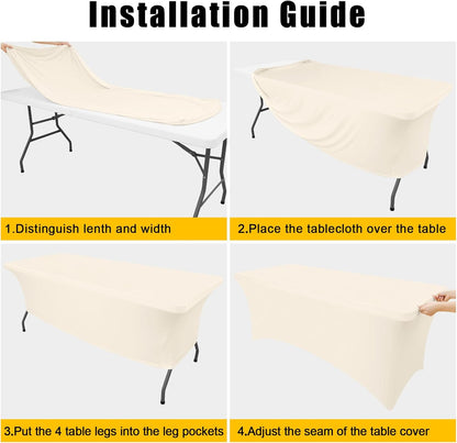 Smiry 2 Pack Spandex Table Cloth 5FT, Elastic Fitted Stretch Tablecloths, Washable and Wrinkle Free Rectangular Patio Table Cover for Outdoor, Wedding, Banquet & Parties (Beige, 60Lx30Wx30H Inch)