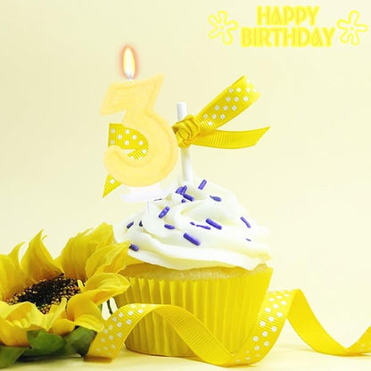 Yellow Birthday Candles for Boys Girls - Number 3 Candle Cake Topper for Yellow Party Decorations Sunflower Birthday Decorations