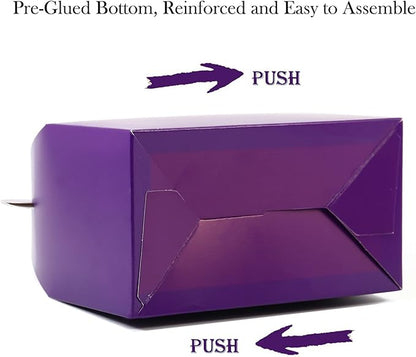 30-Pack Dark Purple Party Favor Treat Boxes, Goodie Boxes, Gable Paper Gift Boxes with Handles. Perfect for Purple Birthday Party Baby Shower Decoration Supplies
