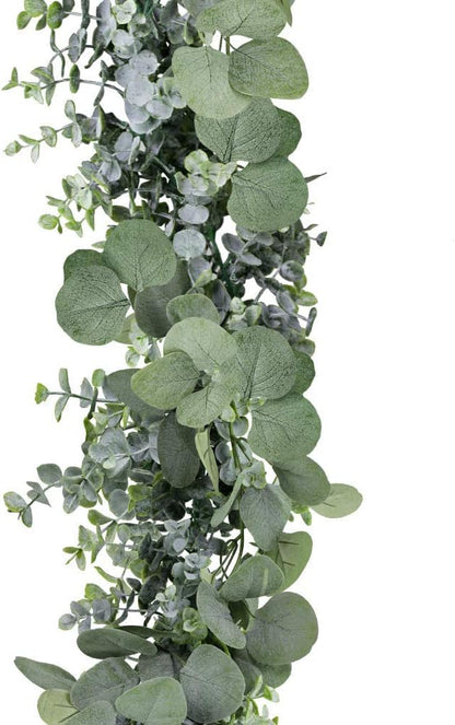 Winlyn 5.9' Long Faux Silver Dollar Eucalyptus Leaves Greenery Artificial Garland in Grey Green for Wedding Arch Swag Backdrop Doorways Table Runner Indoor Outdoor