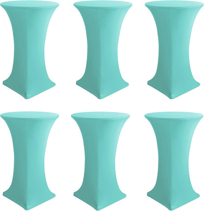 Cocktail Table Covers-Spandex Round High Top Table Cloths 6 Pack 32x43 Inch-Aqua Blue Stretch Fitted Bar Tall Tablecloth for Pub Bistro Highboy Party Banquet Height Folding Satnding Tables