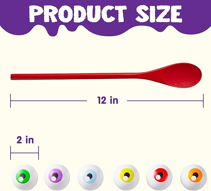 JOYIN Halloween Egg and Spoon Race Game Set; 6 Eyeballs and Spoons with Assorted Colors for Kids Adults Halloween Outdoor Fun Games, Party Favor Supplies, Classroom Activities