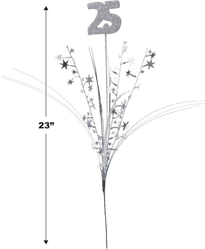 Beistle 12 Piece Glittered Number 25 Metallic Star Spray Centerpieces For Anniversary Party, 25th Birthday Decorations